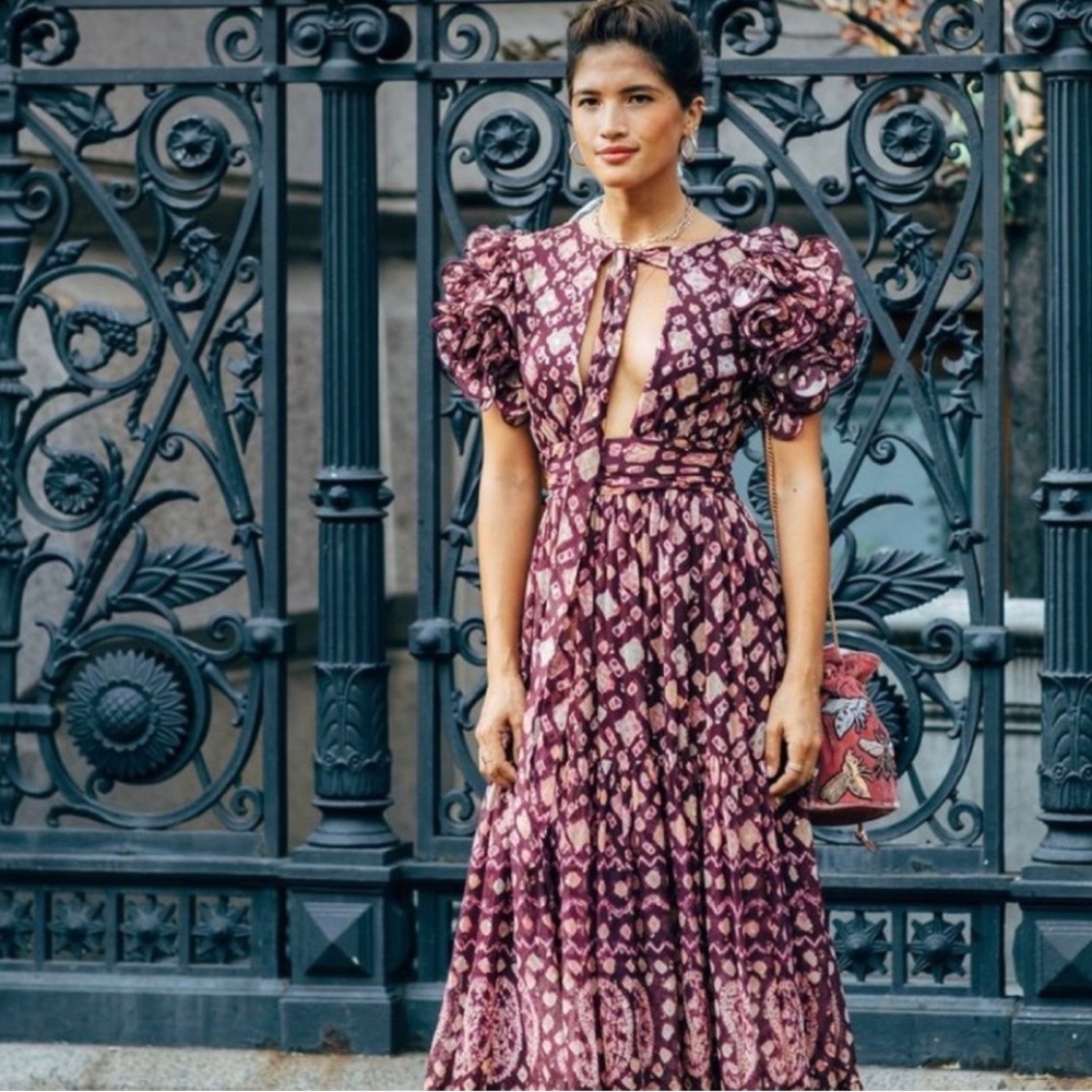 Ulla Johnson Purple and Pink Puff Sleeve Maxi Dress